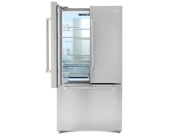 BLACK+DECKER BXREF577NFFDISNX French door refrigerator with door open – interior shelves