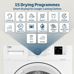 Beko 7kg Condenser Tumble Dryer with 15 Programs, AquaWave Technology & Sensor Drying – DC7W White