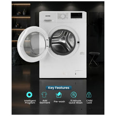 Geepas 6kg Fully Automatic Front Load Washing Machine with Electronic Control, Ecologic System & Overload Protection – GWMF6210LCR, White