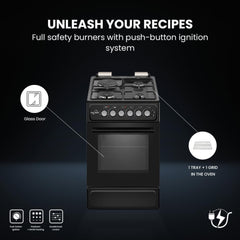 Star Track Freestanding Gas Cooker 50x60cm 3 Burners Full Safety Rotisserie Auto Ignition SG-KL5060-SB