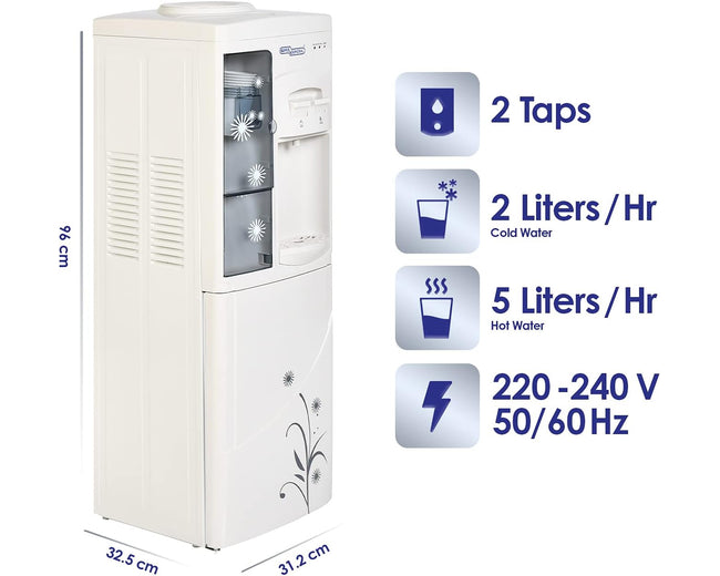 Super General SGL1171 Hot & Cold Water Dispenser with Cabinet, 2 Taps