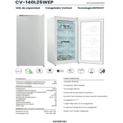 Infiniton Vertical Freezer 145L – Fast Freezing Reversible Door 4 Star Rating CV-140L25WEP