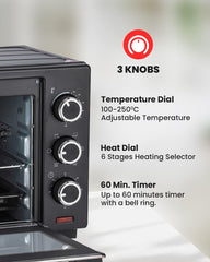 Olsenmark 24L Electric Oven with Rotisserie Function | 1600W Countertop Oven for Grilling, Toasting & Roasting | 6 Heating Stages, 60-Minute Timer with Bell | Stainless Steel Heating Elements, OMO2277