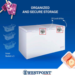Westpoint Chest Freezer 700 L – Large Capacity Adjustable Thermostat Lock & Key & Removable Storage Baskets WBXN-7019EWG2L