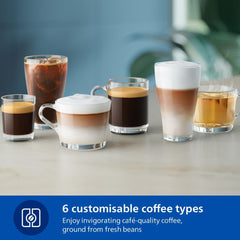 Philips Fully Automatic Coffee Machine Series 3300-6 Beverages, 1.8L Water Capacity, 1500W, LatteGo, SilentBrew, Coloured Touch Display, 12 Grinder Settings, Black Chrome - EP3347/90
