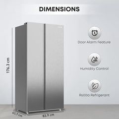 KROME 600L Gross Side By Side Refrigerator with Multi Air Flow System KR-SBS601SM (Silver)
