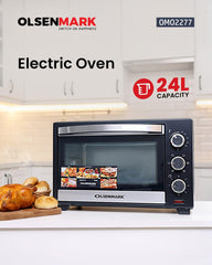 Olsenmark 24L Electric Oven with Rotisserie Function | 1600W Countertop Oven for Grilling, Toasting & Roasting | 6 Heating Stages, 60-Minute Timer with Bell | Stainless Steel Heating Elements, OMO2277