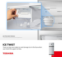 Toshiba 611L Top Mount Refrigerator, Inverter, Pure Air, Ultra Fresh Chiller, No Frost, Twist Ice Maker (Stainless Steel) – GR-RT835WE-PME