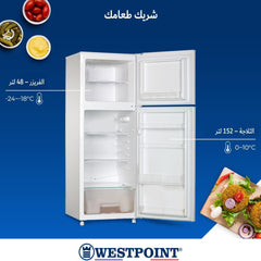 Westpoint 240L Double Door Top mount Refrigerator Freezer WRN-2423EI