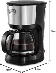 Black+Decker 750W 10 Cup Coffee Maker/Coffee Machine With Glass Carafe For Drip Coffee, Silver/Black - Dcm750S-B5, 2 Years Warranty