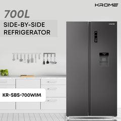 Krome Side-by-Side Refrigerator 700L – Inverter Compressor No Frost Water Dispenser KR-SBS 700WIM (Black / Inox)