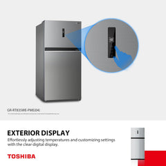 Toshiba 611L Top Mount Refrigerator, Inverter, Pure Air, Ultra Fresh Chiller, No Frost, Twist Ice Maker (Stainless Steel) – GR-RT835WE-PME