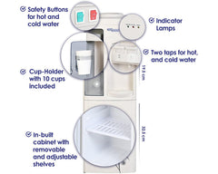 Super General SGL1171 Hot & Cold Water Dispenser with Cabinet, 2 Taps