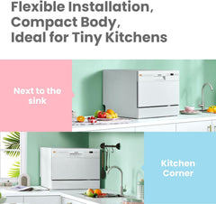 COMFEE' Dishwasher 6 Places with 7 Programe Super Quiet Rapid Wash ECO 70 C°Hygiene Wash, Flexible Installation Wi-Fi Function APP Control- White
