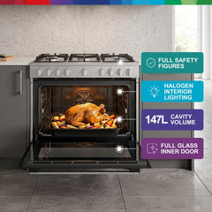 Bosch Freestanding Gas Range Cooker, HGV1D8W50M, 125L XXL Oven, Wok Burner, Safety Features, Stainless Steel, German Engineering + Free Hand Mixer