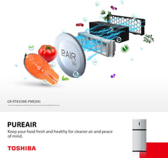 Toshiba 611L Top Mount Refrigerator, Inverter, Pure Air, Ultra Fresh Chiller, No Frost, Twist Ice Maker (Stainless Steel) – GR-RT835WE-PME