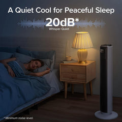LEVOIT 20dB Silent Tower Fan with Remote Control, 7.9m/s Powerful Fan with DC Motor, 26W Energy, 4 Modes 12 Speeds 12H Timer, Advanced Sleep Mode, Front Display, 90° Oscillation