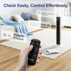 LEVOIT 20dB Silent Tower Fan with Remote Control, 7.9m/s Powerful Fan with DC Motor, 26W Energy, 4 Modes 12 Speeds 12H Timer, Advanced Sleep Mode, Front Display, 90° Oscillation