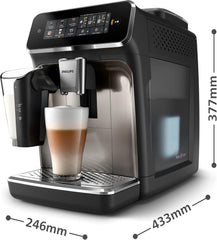 Philips Fully Automatic Coffee Machine Series 3300-6 Beverages, 1.8L Water Capacity, 1500W, LatteGo, SilentBrew, Coloured Touch Display, 12 Grinder Settings, Black Chrome - EP3347/90