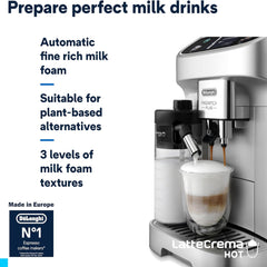 De'Longhi Magnifica Plus Fully Automatic Espresso Machine 24+ Hot & Iced Beverages LatteCrema Color Touch Display 13 Grinder Settings Twin Shot ECAM322.70.SB