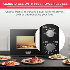 BLACK+DECKER 20 Liter Microwave Oven – 700W 5 Power Levels Defrost Function Chrome Knobs MZ2005P-B5