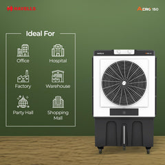 Havells Aero 150 Commercial Air Cooler – 12000m³/h Air Delivery, 4 Leaf Metal Blade Fan, Inverter Compatible, Bacteria Shield Honeycomb Pads, Auto-Fill Technology