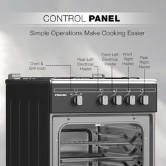 Nikai 50x55 Gas Cooker – 4 Burners Oven & Grill Full Safety Rapid Preheat Free Standing U3110NBFS (Black)