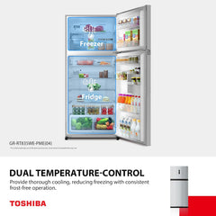 Toshiba 611L Top Mount Refrigerator, Inverter, Pure Air, Ultra Fresh Chiller, No Frost, Twist Ice Maker (Stainless Steel) – GR-RT835WE-PME