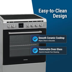 Daewoo Freestanding Ceramic Electric Cooker 60×60cm – 4 Zones Convection Oven Stainless Steel DCC-S664HF