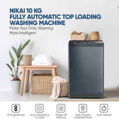 Nikai Top Load Washing Machine 10KG – Fully Automatic Quick Wash Child Lock NWM1000TQB