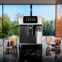 Beko Fully Automatic Coffee Machine with 19 Bar, 2L Water Capacity, 1350W, 12 Hot & Iced Beverages, Touch Display, 600ml Milk Container, Twin Shot, 13 Grinder Settings, Stainless Steel- CEG7304X