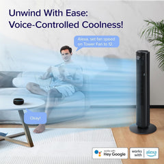 LEVOIT Smart Control 25dB Silent Tower Fan 42Inch, 7.9m/s Powerful Electric Coolness Fan for Bedroom, DC Motor, 90° Oscillating and 60° Up and Down, Voice Control 4 Modes 12 Speeds 【2-Years Warranty】