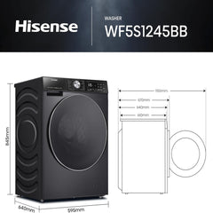 Hisense 5S Series Front Load Washing Machine 12kg 1400RPM Auto Dose WiFi WF5S1245BB Black