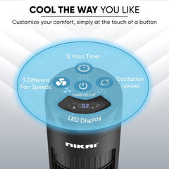 Nikai (Renewed) 40" Tower Fan, LED Touch Panel, Remote, 80° Oscillation, 12-Hour Timer, Quiet, Energy Efficient – Black NTOF4001RL