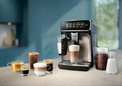 Philips Fully Automatic Coffee Machine Series 3300-6 Beverages, 1.8L Water Capacity, 1500W, LatteGo, SilentBrew, Coloured Touch Display, 12 Grinder Settings, Black Chrome - EP3347/90