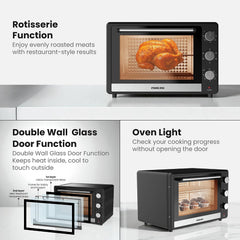 Nikai 46L Electric Oven, 1800W Power, Adjustable Temperature, 7 Heating Stages, 60-Min Timer with Bell Ring, Indicator Light, Keep Warm Function, High-Efficiency Heating, Accessories Included -NT655N2