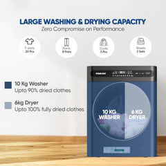 Nikai 10/6 kg Washer Dryer – 1400 RPM BLDC Inverter 18 Programs Touch Control NWM1106FDS