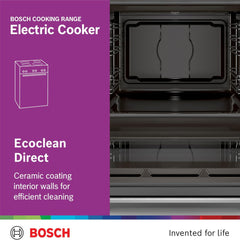 Bosch 60×60cm Freestanding Electric Cooker with 4 Ceramic Zones – 66L Oven 3D HotAir Stainless Steel HKL060070M