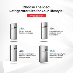 STAR TRACK Double Door Refrigerator 320L comes with Frost Free has Smart Sensor Technology has Air Flow Technology, ST-FRG-NSKE320