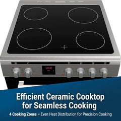 Daewoo Freestanding Ceramic Electric Cooker 60×60cm – 4 Zones Convection Oven Stainless Steel DCC-S664HF