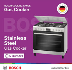 Bosch Free Standing Gas Cooker 90cm, 147L, German Engineering Cooking Range HGW3ASQ50M