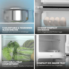 Nikai 200L Gross/127L Net, Double Door Refrigerator, Adjustable Glass Shelves, Defrosting, Temperature Control, Energy Saving R600A Gas, Silent Operation, For Home, Office & Hotels NRF200DN3M Silver