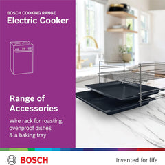 Bosch 60×60cm Freestanding Electric Cooker with 4 Ceramic Zones – 66L Oven 3D HotAir Stainless Steel HKL060070M