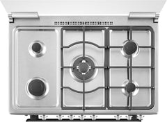 Hisense HFG90335RX 90 cm Freestanding Gas Cooker, 5 Gas Burners with Flame Failure Device, Cast Iron Pan Support, Auto Ignition, Stainless Steel