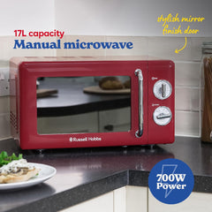 Russell Hobbs 17 Liter Retro Microwave Oven – 700W 5 Power Levels Defrost Function Manual Control RHRETMM705R