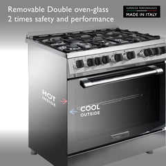 Tecnogas Superiore 90×60 cm Freestanding Gas Cooker with 5 Burners – 133L Convection Fan Oven Stainless Steel N3X96G5VCF