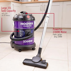 Hoover Power Pro Drum Vacuum Cleaner 22 Litre XL Large Capacity, 2300W with Blower Function for Home & Office Use, Purple, 3 Year Motor Warranty - HT85-T3-ME