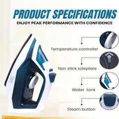 CLEAN Edition Steam Iron 2200W – Spray Function Ceramic Soleplate Adjustable Steam Self Clean