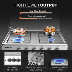 Nikai 60X60cm 4 Burner Full Safety Freestanding Gas Cooker, Auto Ignition, Double Glass Oven Door for Close Door Grilling with Turnspit, Glass Lid & Oven Lamp, St. Steel Finish - U6068FSE1 (Silver)