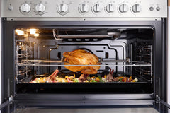 Midea 90x60cm Freestanding Cooker, Full Gas Cooking Range with 5 Burners, Automatic Ignition & Full Safety, Cast Iron Pan Support, Stainless Steel Finish, Separate Knob for Oven & Grill MFO-MG36LE-SS